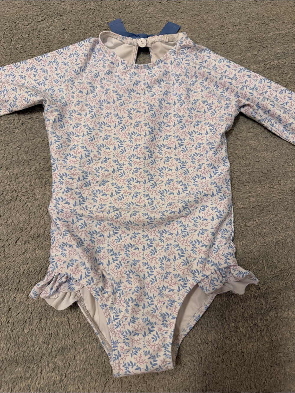 Minnow Long-Sleeve Floral One-Piece Swimsuit for Kids - Blue & Pink